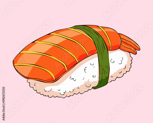 Salmon sushi nigiri wrapped with nori seaweed for a traditional japanese seafood snack - Vector Illustration