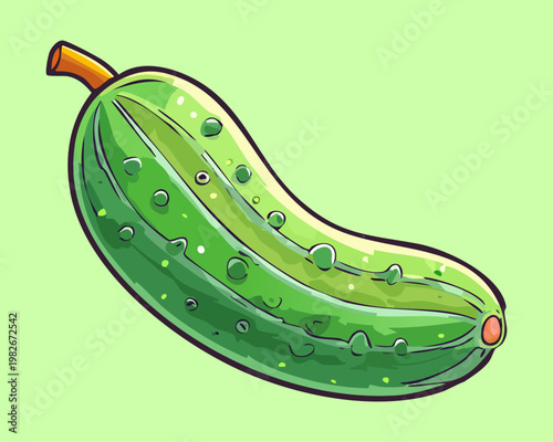 Fresh green cucumber with bumps on skin for healthy salad ingredient and organic vegetable - Vector Illustration