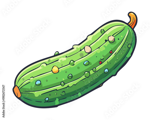 Long green cucumber for fresh cooking and healthy vegetable snack in organic kitchen - Vector Illustration