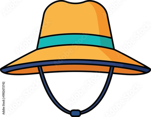 Vibrant cartoon sun hat with chin strap and colorful band