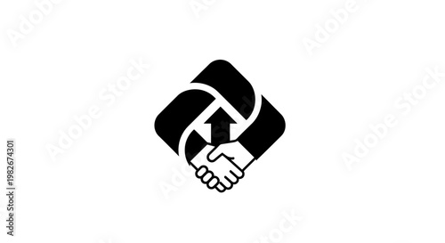 Abstract handshake and upward arrow symbol representing business growth.