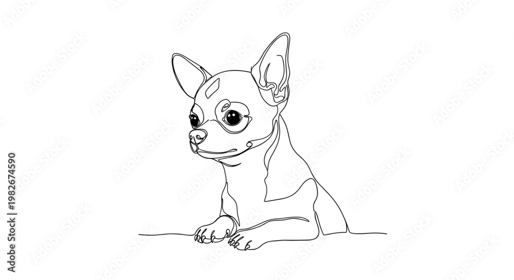 Fototapeta premium Chihuahua dog portrait line drawing on minimalist gray background