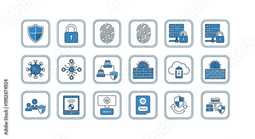 Cybersecurity Icons: Security, Data Protection, Network Safety, Privacy, Cloud