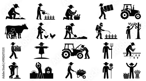 Farming Agriculture Silhouette Icon Set 20 Farmer and Farm Work Vector Collection