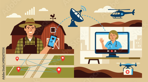 Farmer engaged in farming work in a rural setting.