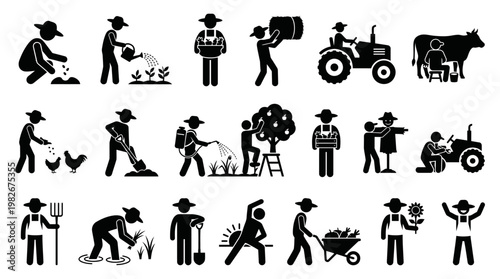 Farming Agriculture Silhouette Icon Set 20 Farmer and Farm Work Vector Collection