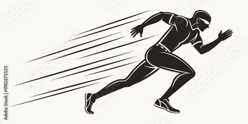 Professional male runner sprinting fast silhouette illustration with sprinting silhouette competition training exercise physical movement professional performance illustration contrast