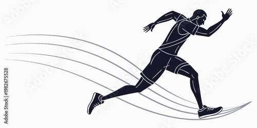 Stylized graphic illustration of a man sprinting with fluid abstract speed trail lines exercise training abstract movement athletics silhouette illustration performance lifestyle
