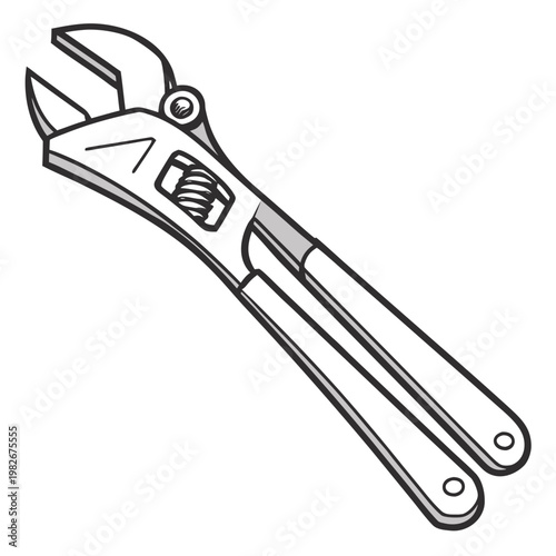 Adjustable monkey wrench tool illustration isolated on white background with adjustable hardware handtool maintenance equipment mechanical industry craftsman construction engineering