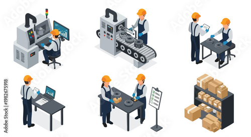 Industrial Manufacturing Process. Factory Production Line. Isometric Illustration.
