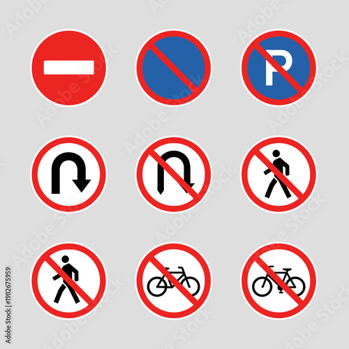 Free Download Set of traffic prohibition signs, road safety symbols, vector illustration - GFXLoad