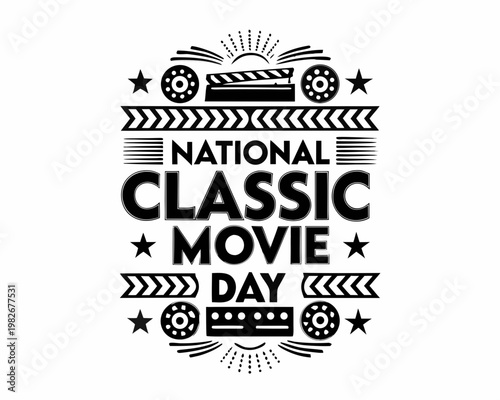 National Classic Movie Day Vector Illustration, Vintage Film Celebration Design
