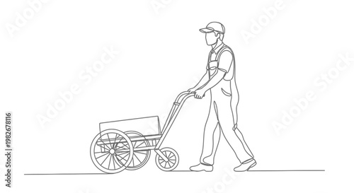 Man pushing a garden cart.