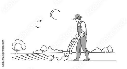 Man plowing field with plough.