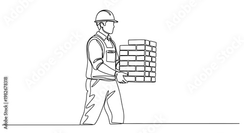 Man carrying bricks on construction site.