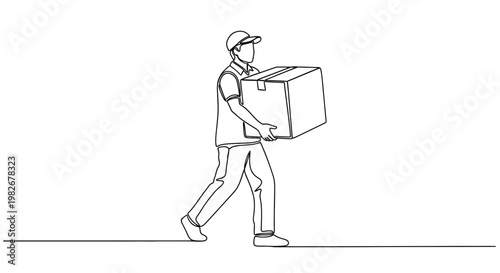 Man carrying large cardboard delivery box.
