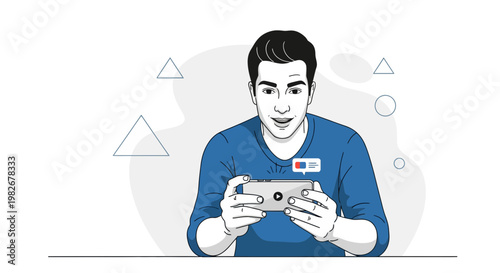 Man playing video game on smartphone, digital entertainment, modern lifestyle