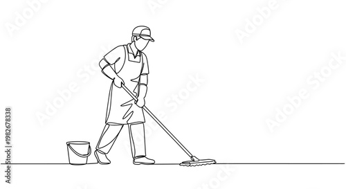 Man cleaning floor with mop.