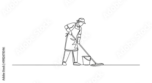 Man cleaning with a mop and bucket.