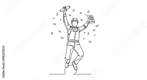 Man Celebrating with Confetti and Trophy.