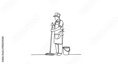 Man holding a mop and bucket.