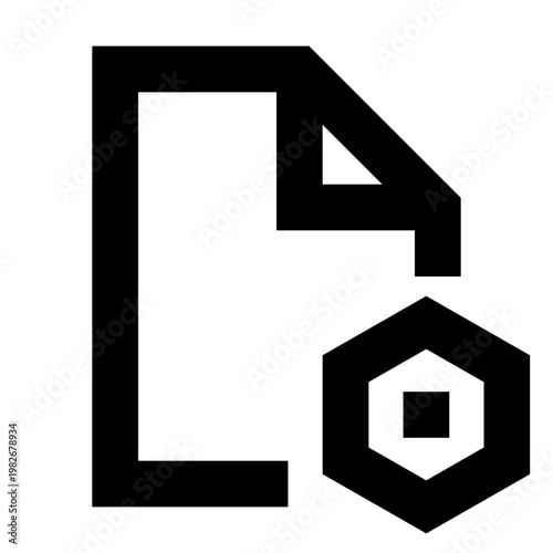 Settings file icon in sharp bold line style for configuring documents, editing properties, or customizing files. Perfect for apps, admin panels, dashboards, and digital system control workflows.