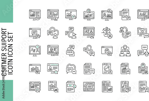 Customer Support Communication Service Icon Set with Help Desk Chat CRM Operator Feedback Assistance Outline Vector Business Support Collection