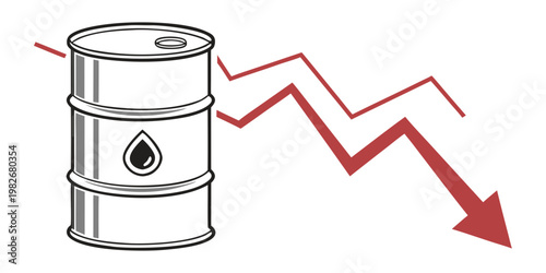 Oil barrel icon with downward trending financial arrow business petroleum industry investment statistic negative commodity illustration crudeoil businesschart financial recession