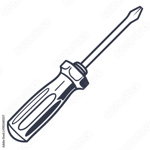 Phillips head screwdriver hand tool line art icon with screwdriver phillips equipment construction hardware maintenance industrial craftsman improvement technical engineer mechanic