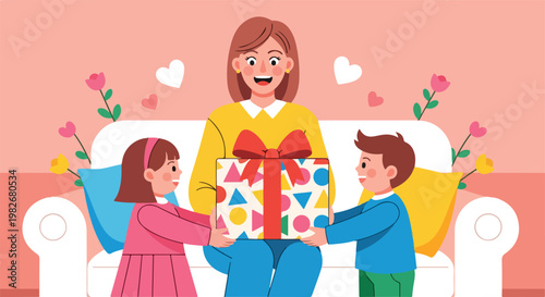 Mother Receiving Gift from Kids.