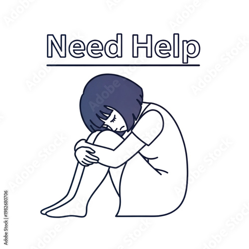 vector illustration of a young girl showing the text as Need help