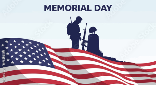 Memorial Day: American Flag and Silhouetted Soldiers, Honoring Fallen Heroes