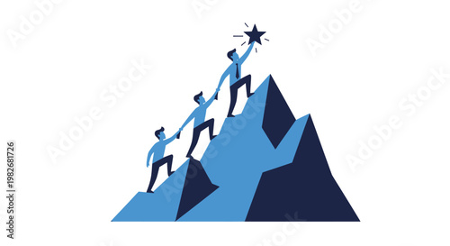 Teamwork and Success Climbing Mountain Reaching Star.