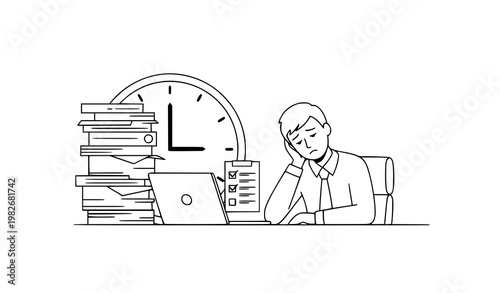 Minimal overworked office worker vector illustration