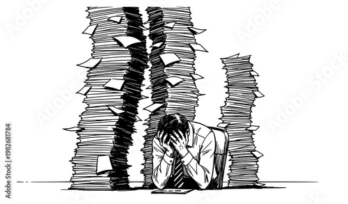 Corporate burnout paperwork overload vector