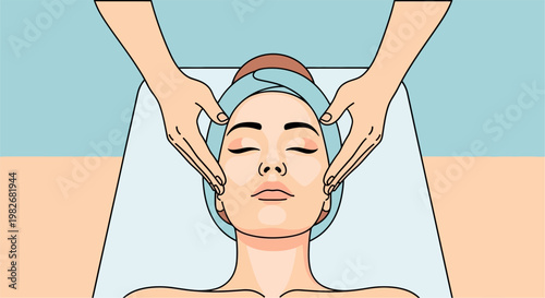 Serene Woman Receiving Rejuvenating Facial Massage for Ultimate Relaxation and Skincare at a Tranquil Spa Setting, Promoting Wellness and Beauty