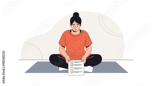 Woman Meditating with Checklist, Focus and Mindfulness Concept