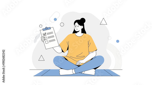 Woman Meditating with Checklist, Productivity and Mindfulness Concept