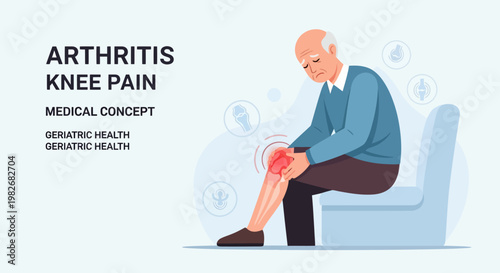 Elderly man with severe arthritis knee pain, medical concept, geriatric health