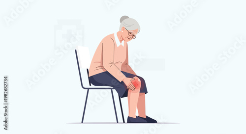 Elderly Woman Suffering from Knee Pain While Sitting on a Chair