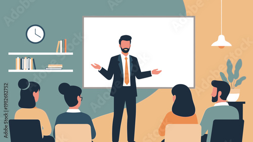 Business meeting with presentation and audience in modern office