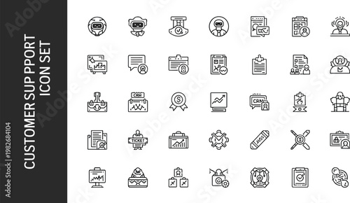 Customer support line icon set with helpdesk communication service analytics contact center workflow assistance business vector collection