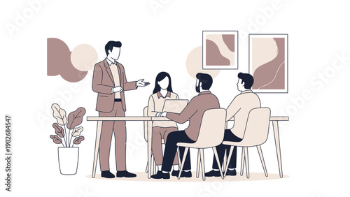 Business meeting, team collaboration, diverse professionals in modern office, presentation