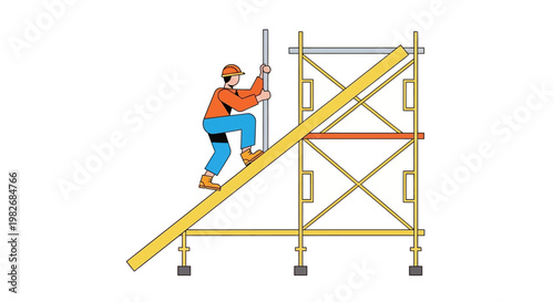 Construction worker on scaffolding adjusting equipment on a building site during daytime