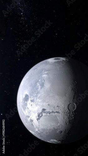 A gray moon with craters in space