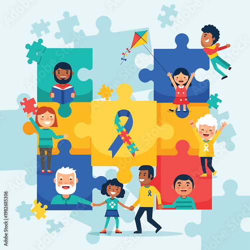 Diverse children and adults together happy.