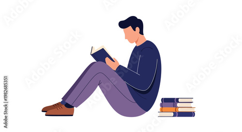 Peaceful evening study session with a small pile of literature