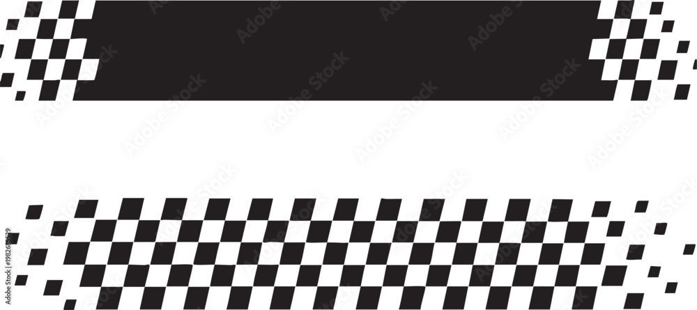 Fototapeta premium Black and white checkered flag graphic elements abstract racing banners for sports design isolated on white background