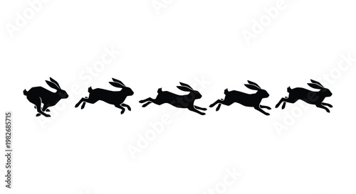 Bild auf Leinwand Running rabbit silhouette sequence, black hare jumping animation frames, wild an