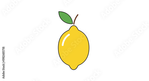 A simple, stylized illustration of a bright yellow lemon with a green leaf on a white background, perfect for representing freshness, citrus, or healthy eating